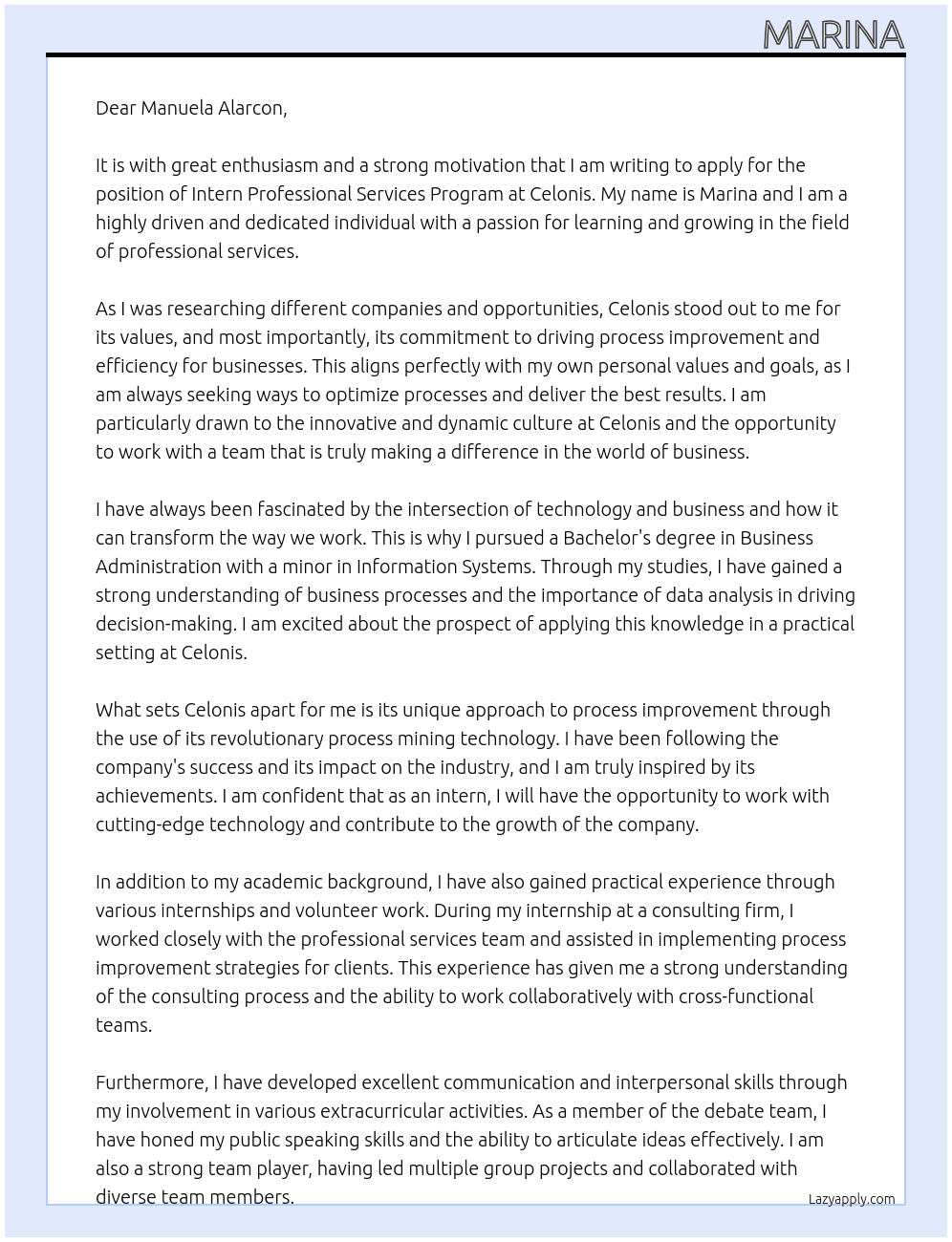 Cover letter for intern professional services program - LazyApply