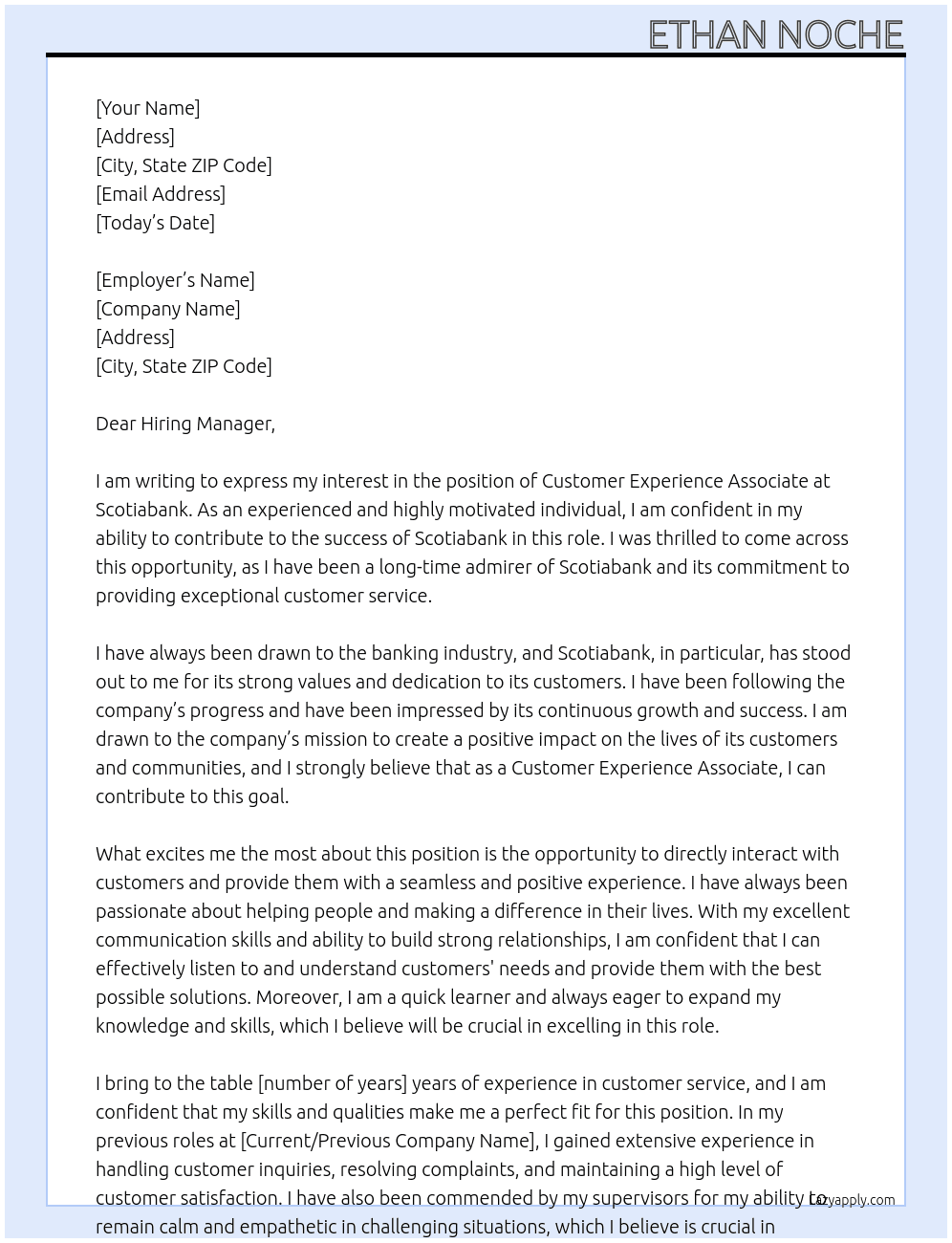 Customer Experience Associate At Scotiabamk Cover Letter