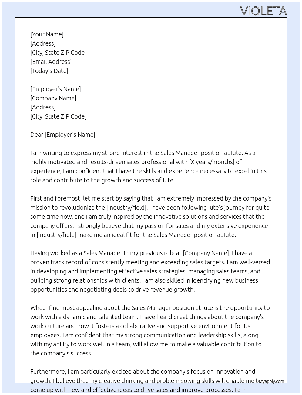 Sales Manager At Iute Cover Letter