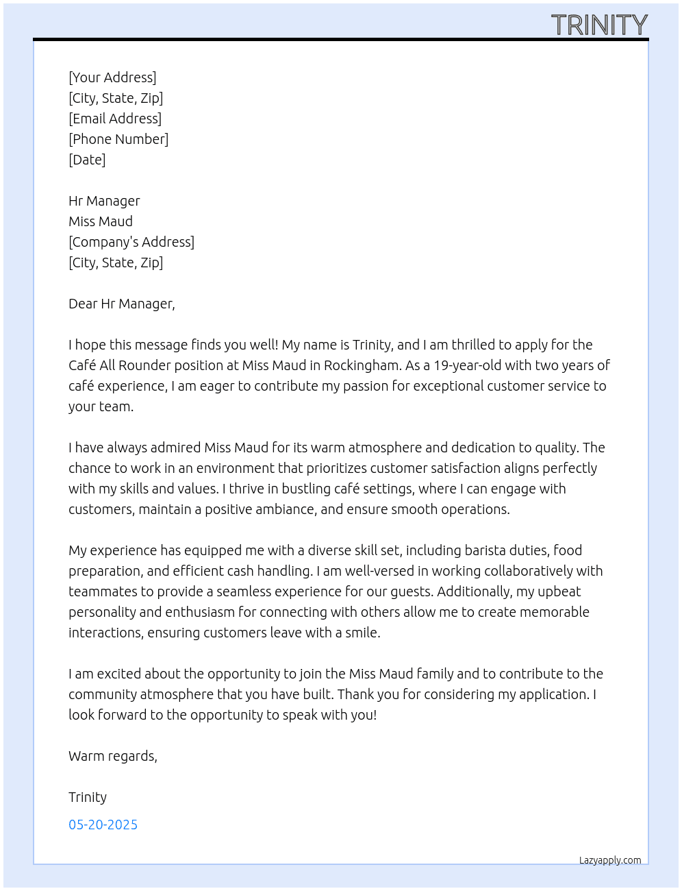 Cover letter for cafe all rounder - LazyApply