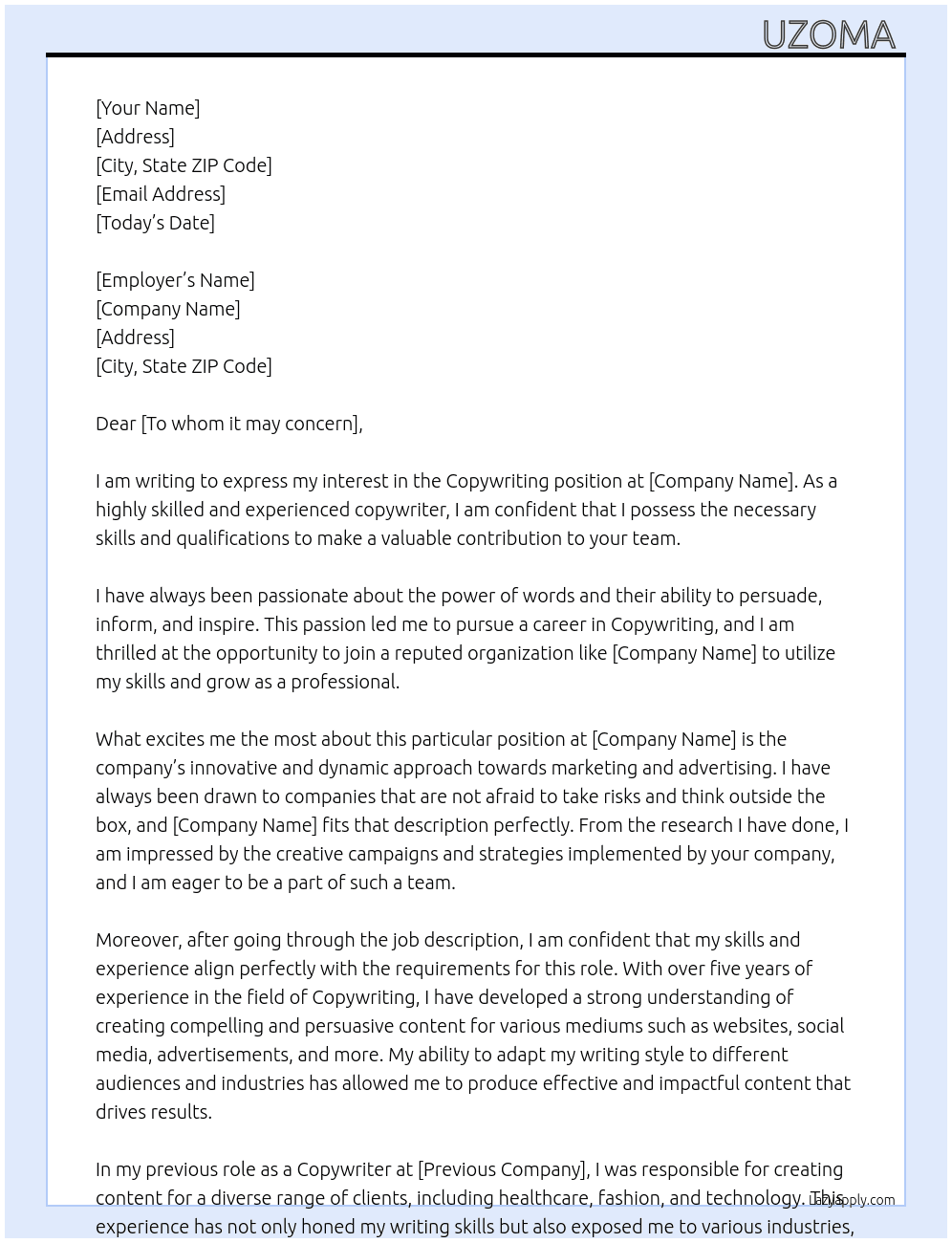 Copywriting  At Ceo Cover Letter