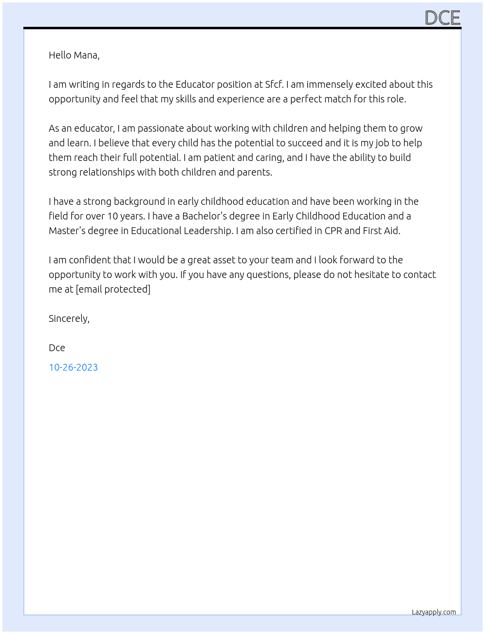 Educator  At Sfcf Cover Letter