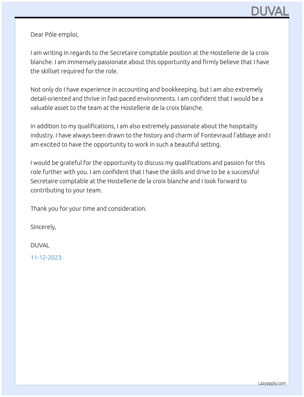 Secretaire comptable  At Pôle emploi  Cover Letter