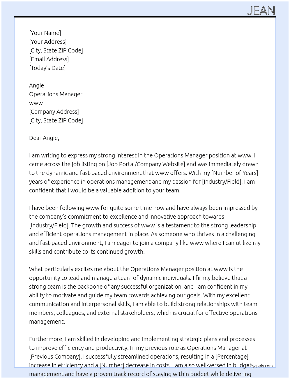 Operations Manager At www Cover Letter