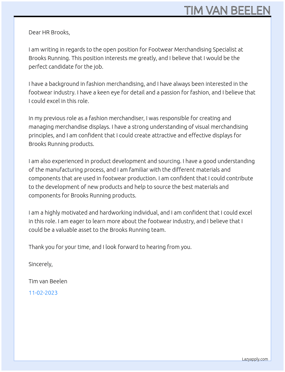 Footwear Merchandising Specialist At Brooks Running Cover Letter