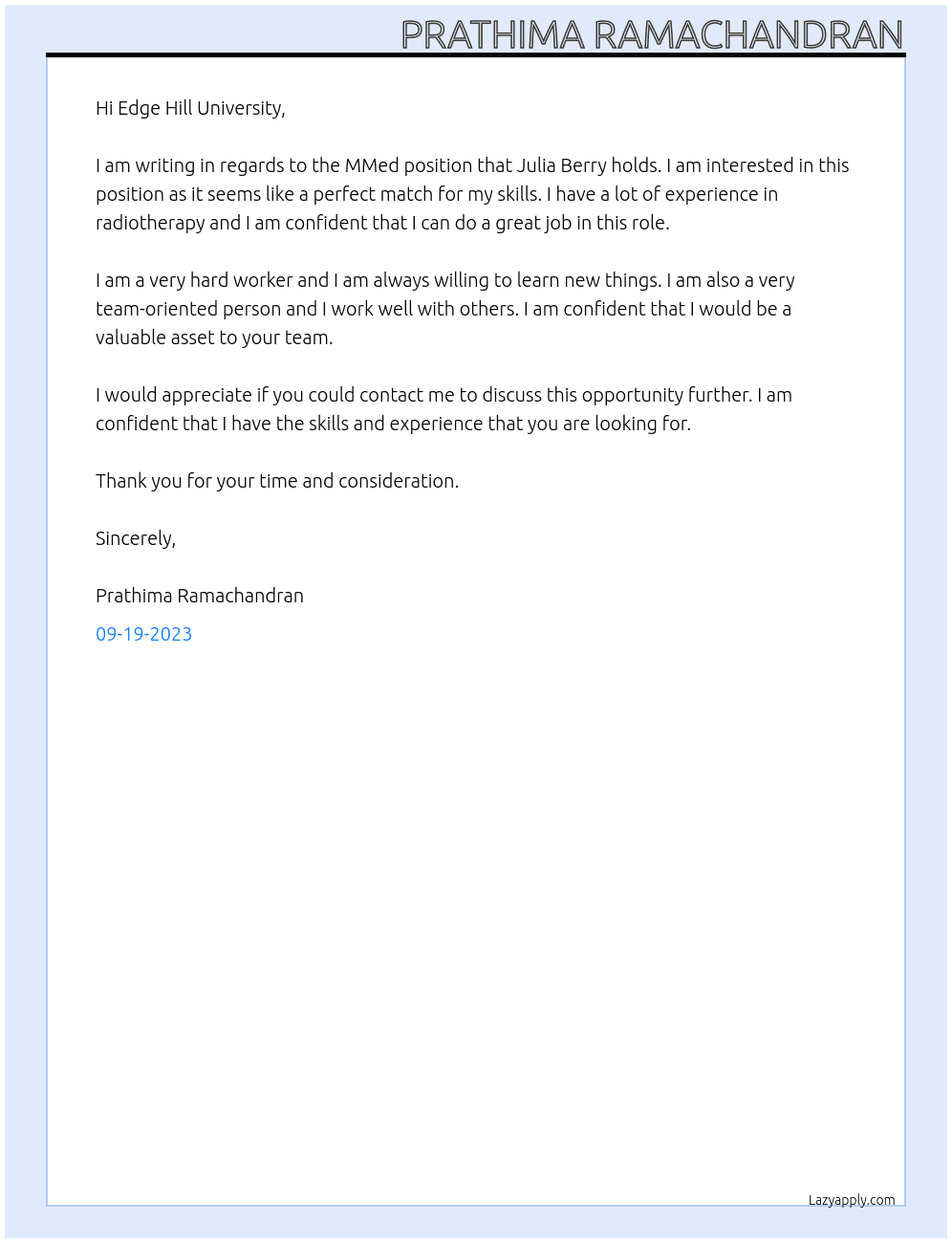 MMed At Edge Hill University Cover Letter