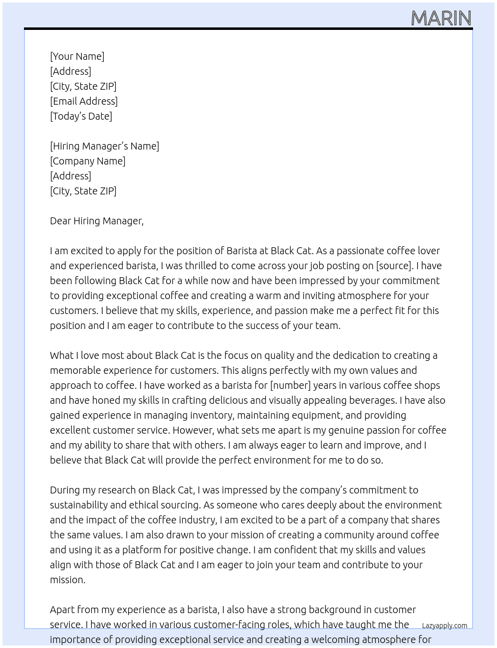 Barista At black cat Cover Letter