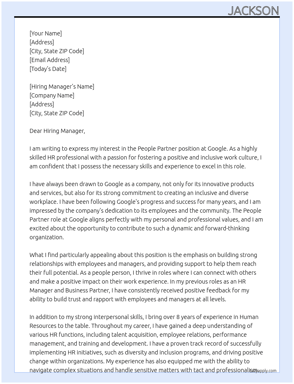 People Partner At Google Cover Letter