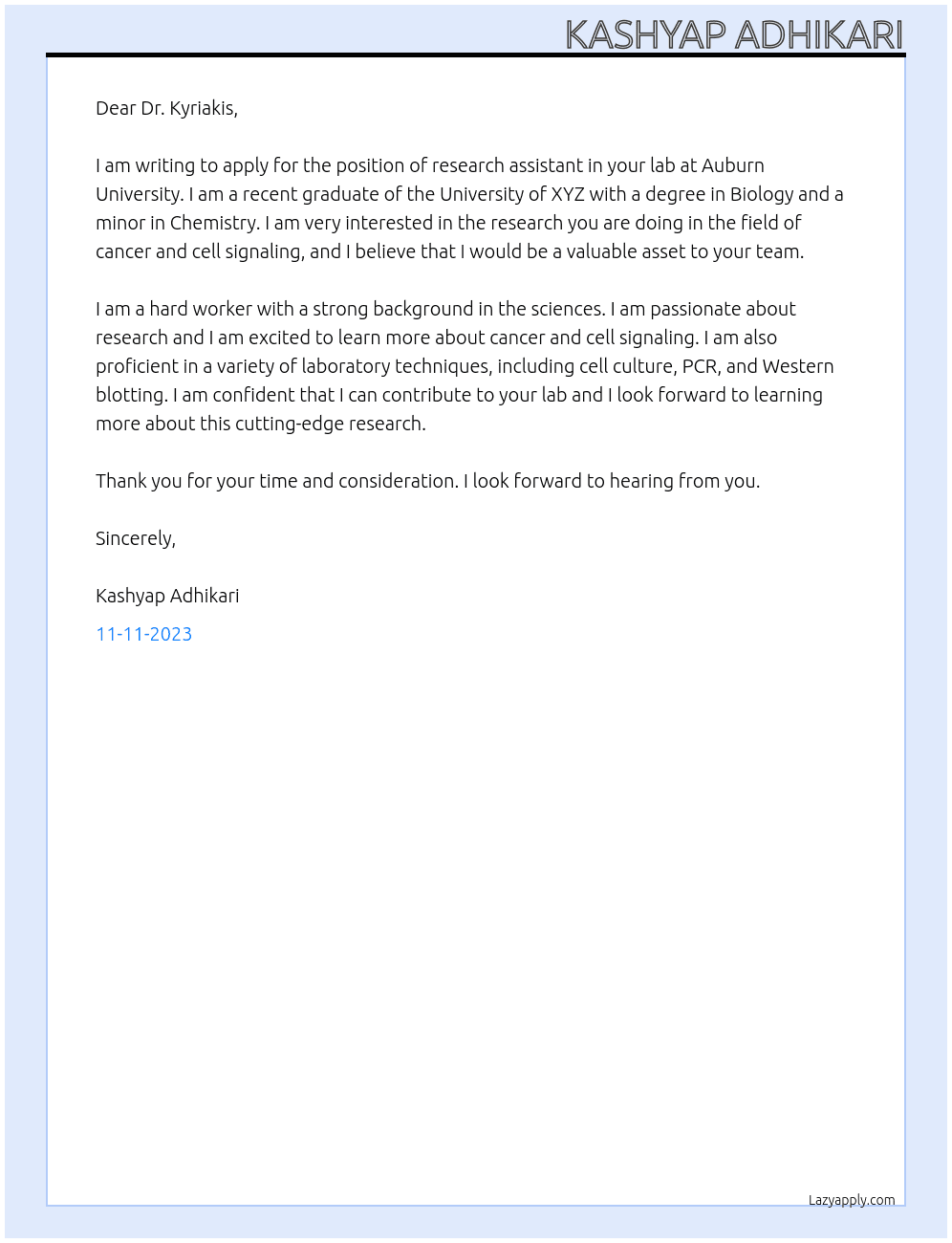 Research Assistant At Auburn University Cover Letter