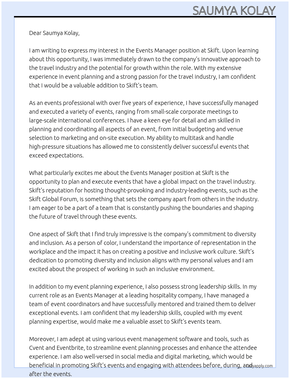 Events Manager At Skift Cover Letter