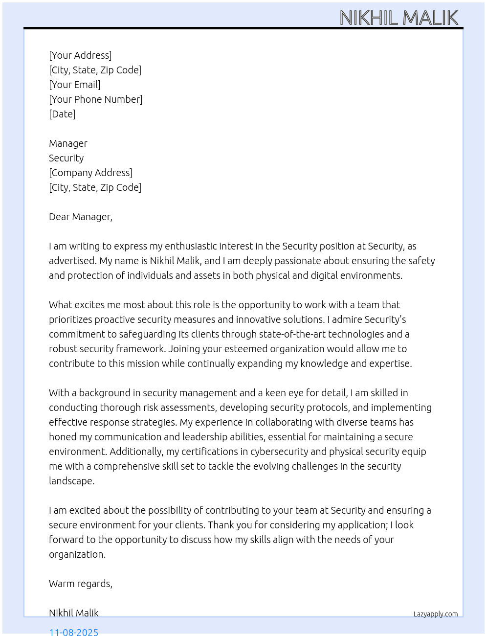 Security grade  At Security  Cover Letter
