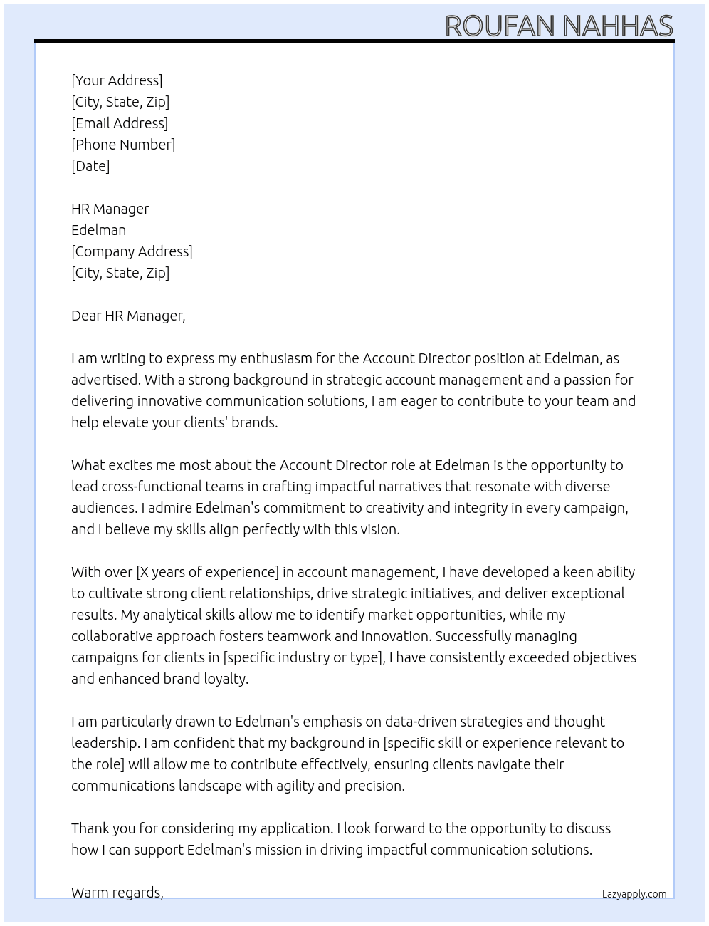 Account Director  At Edelman Cover Letter