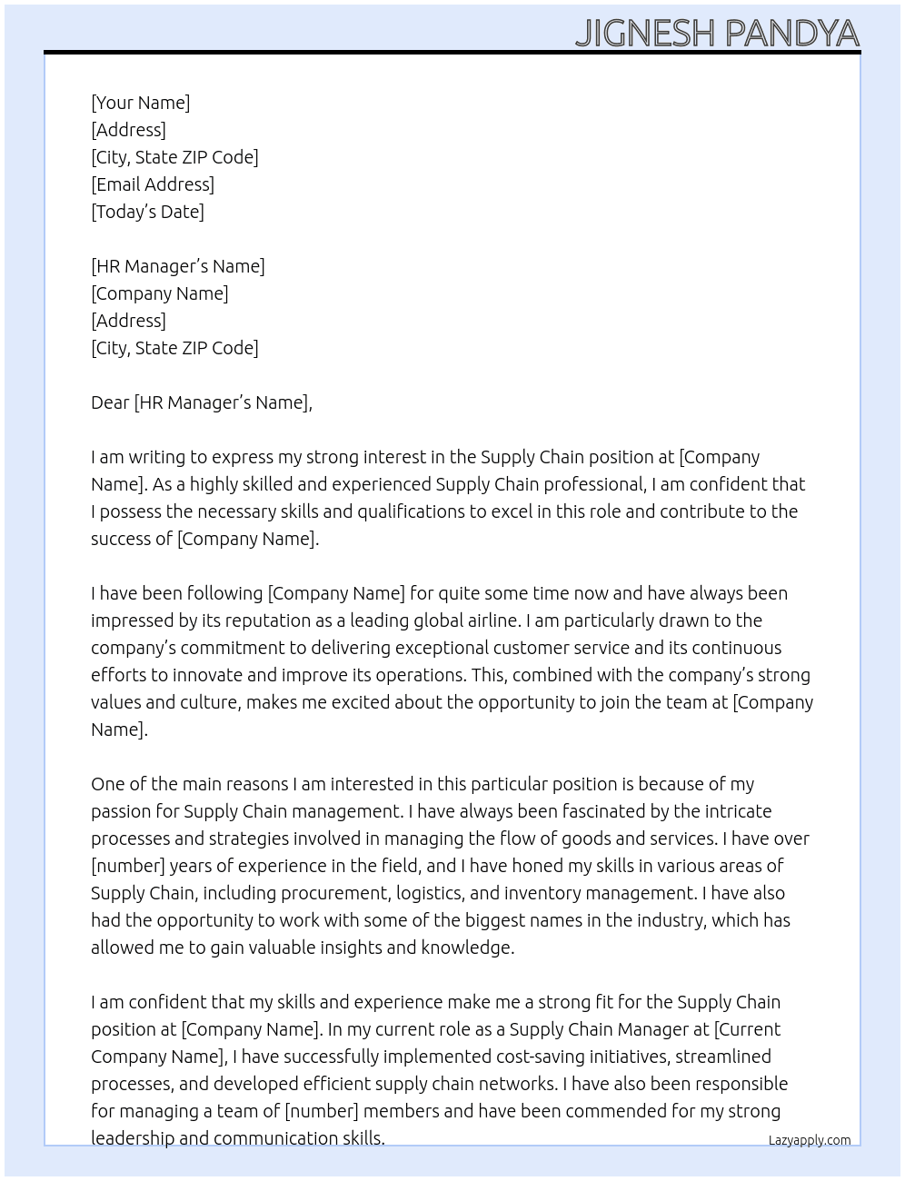 SUPPLY CHAIN At cathaypacific Cover Letter