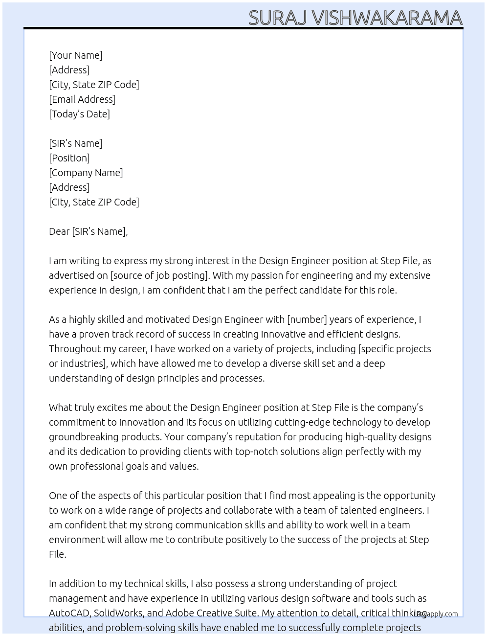 Design Engineer At Step File Cover Letter