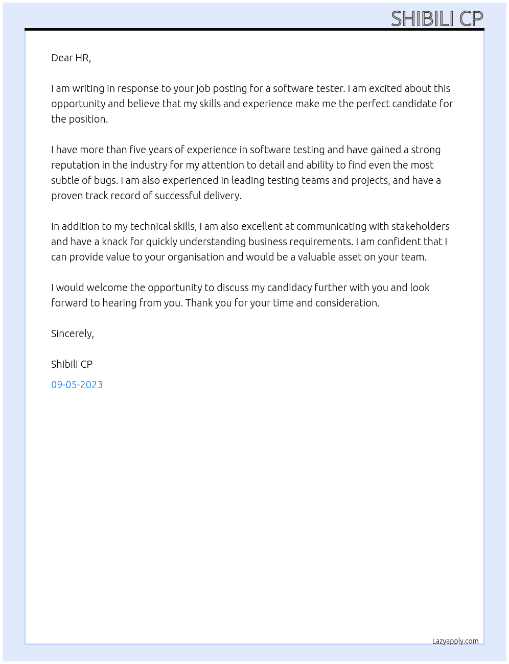 Software Tester At GAC Cover Letter
