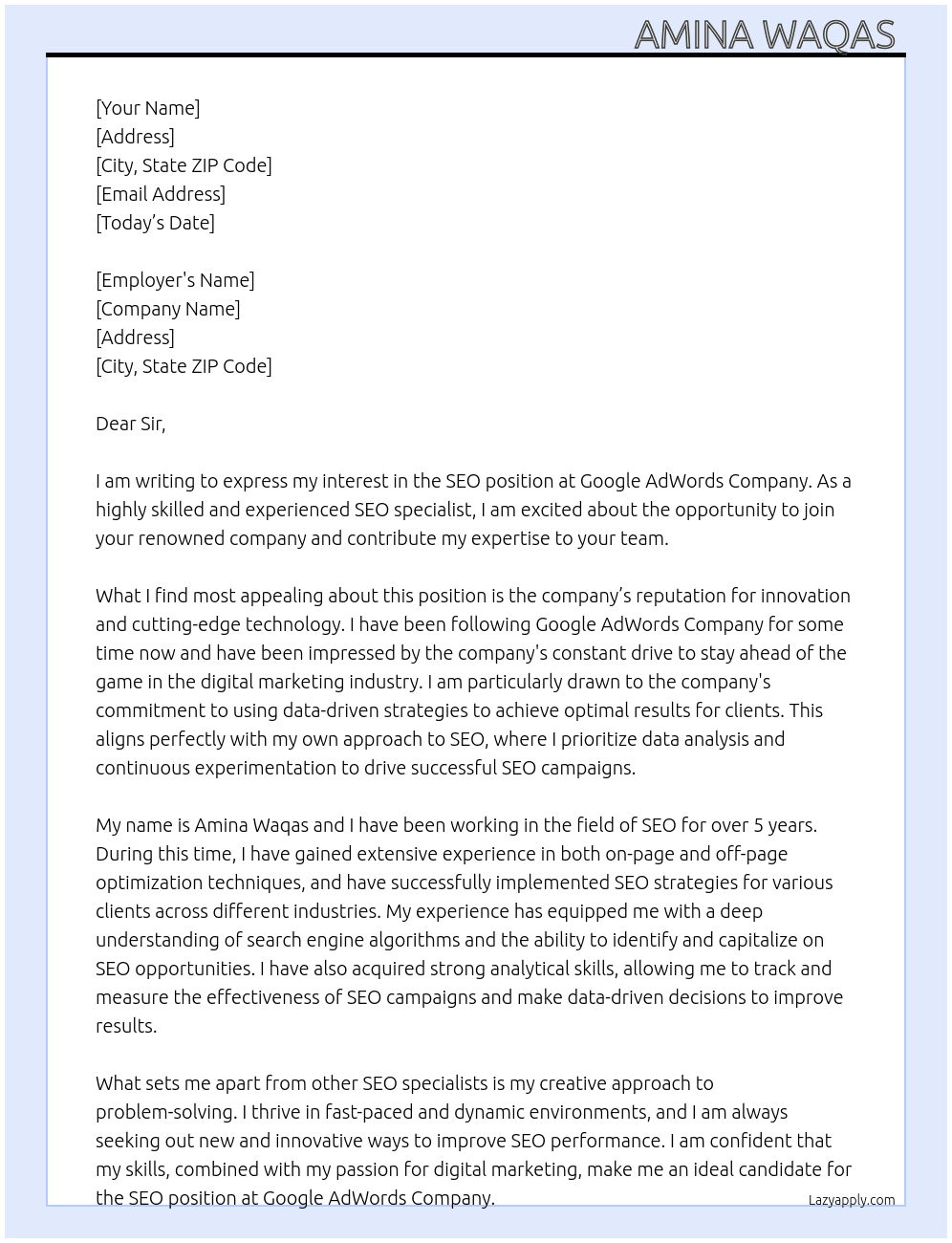 seo  At sir  Cover Letter