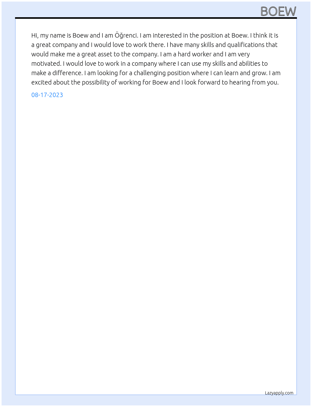 Öğrenci At Boew Cover Letter