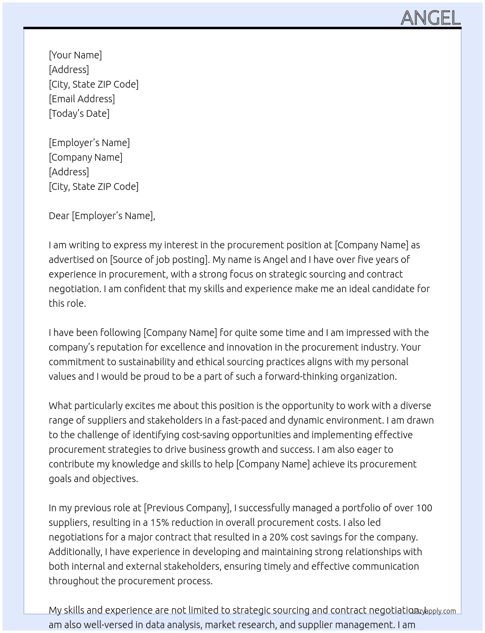 procurement At d Cover Letter