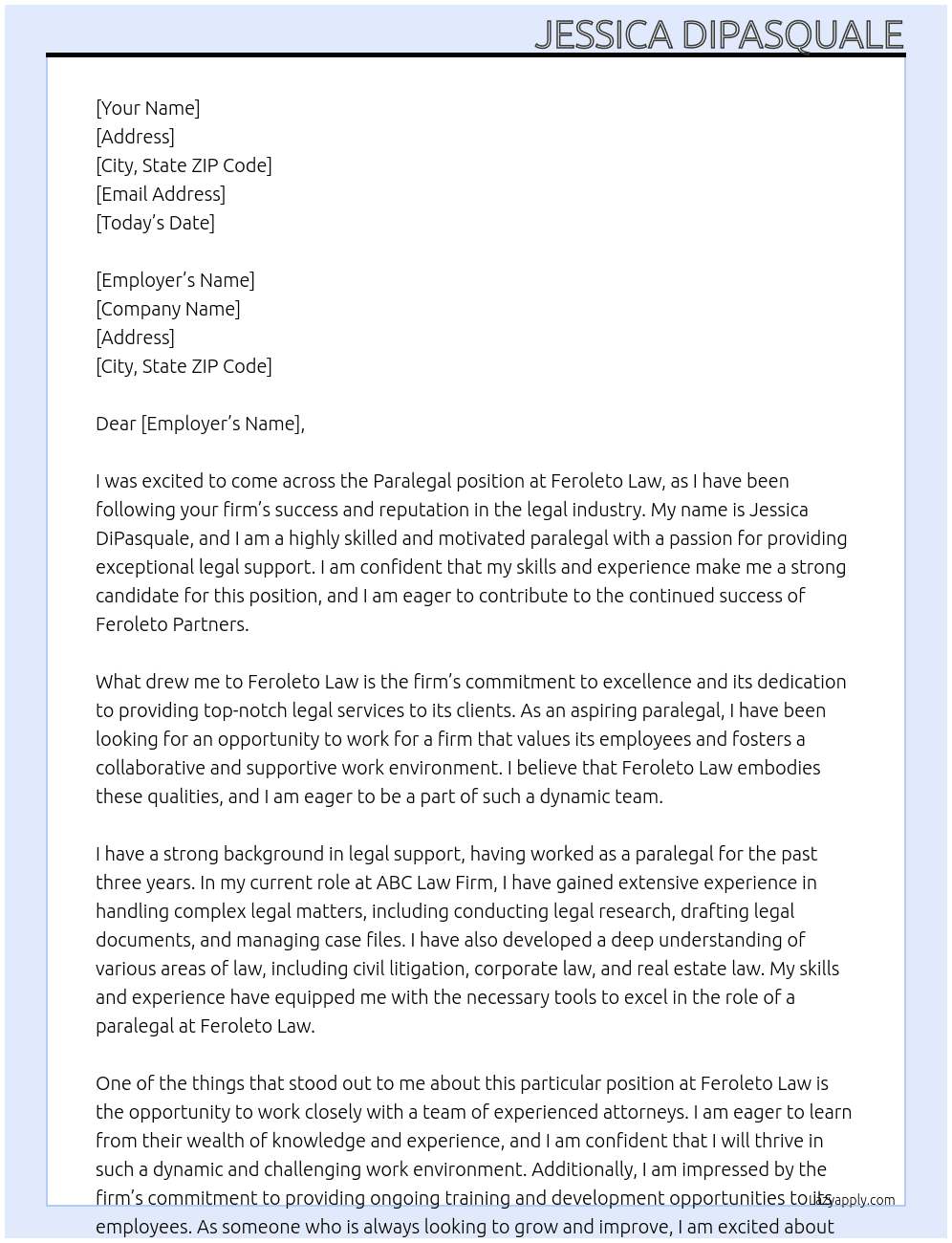 Paralegal At Feroleto Law Cover Letter