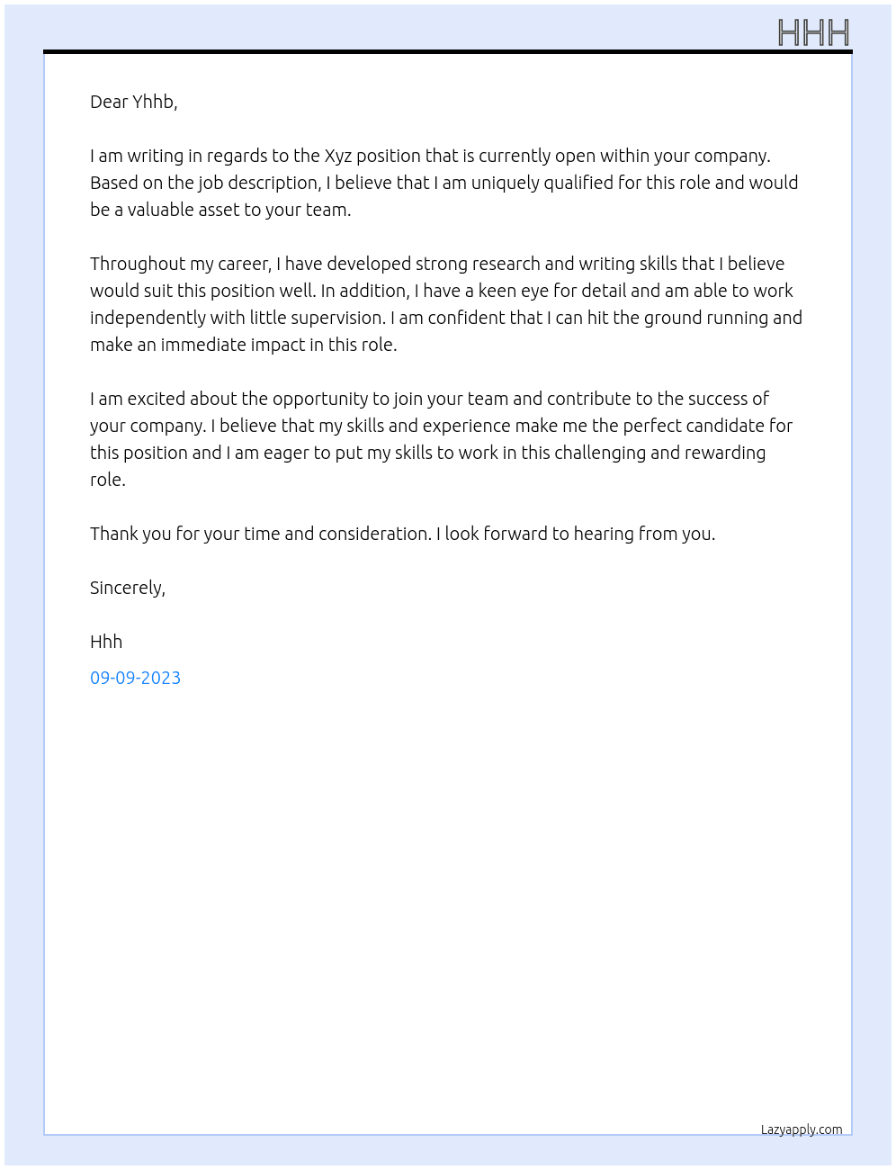 Xyz At Yhhb Cover Letter
