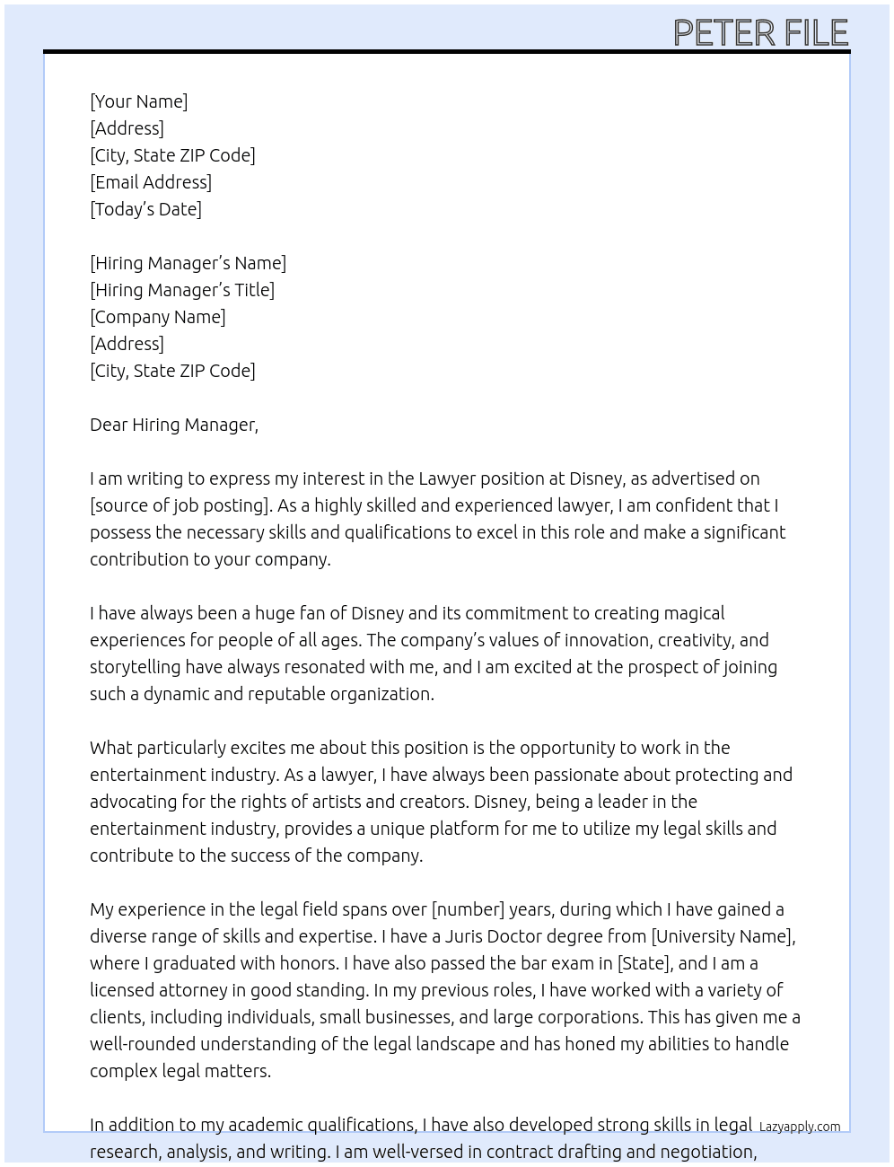 Lawyer At Disney Cover Letter