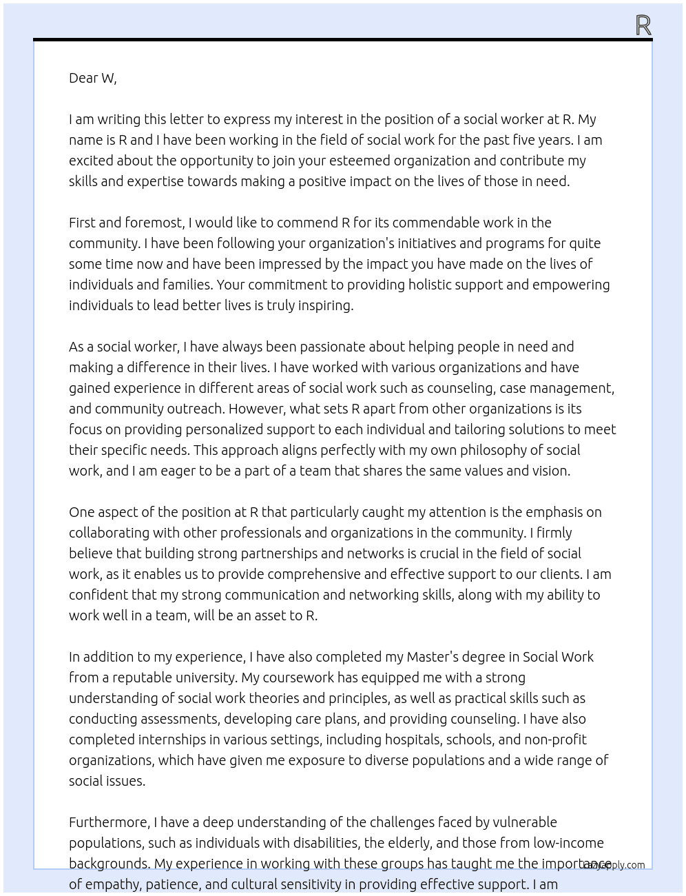 social worker At r Cover Letter