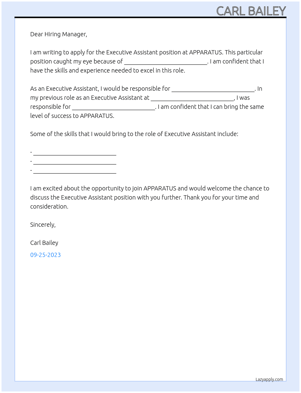 Executive Assistant  At APPARATUS Cover Letter