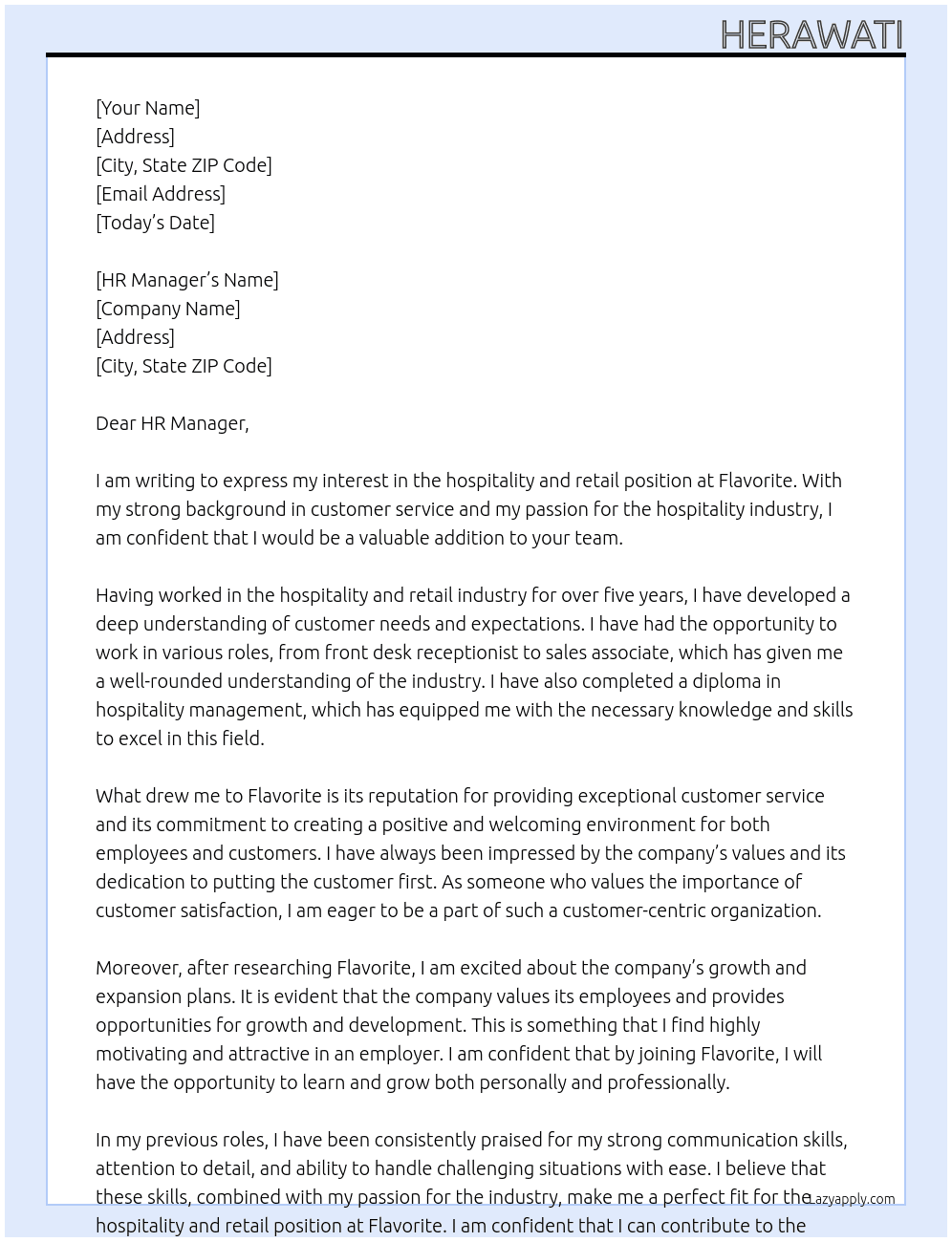 hospitality and retail At Flavorite Cover Letter