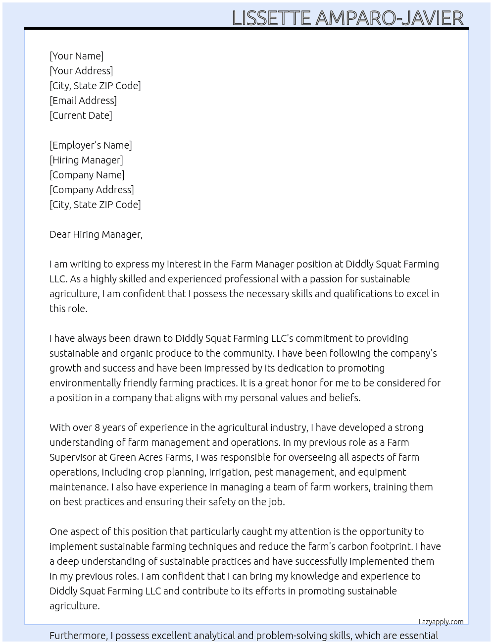farm manager At Diddly Squat Farming LLC Cover Letter