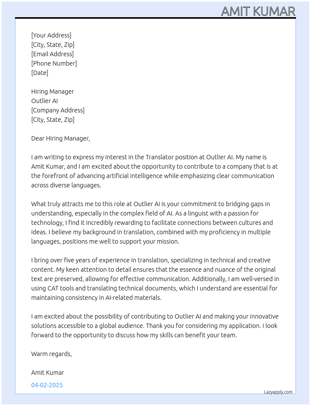 translator At outlier AI Cover Letter