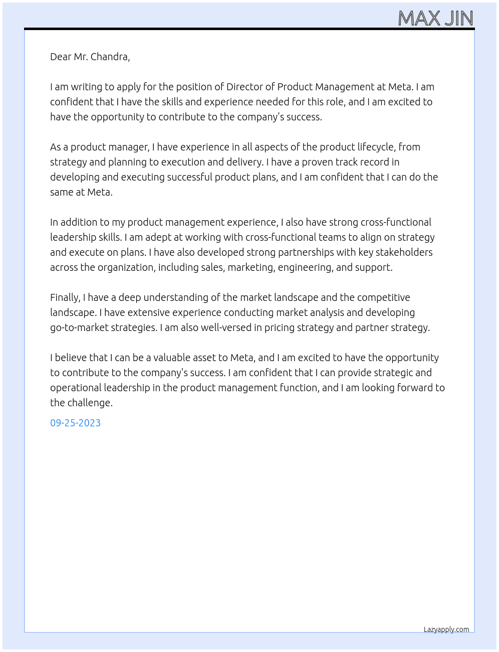 Director Product Management At Meta Cover Letter