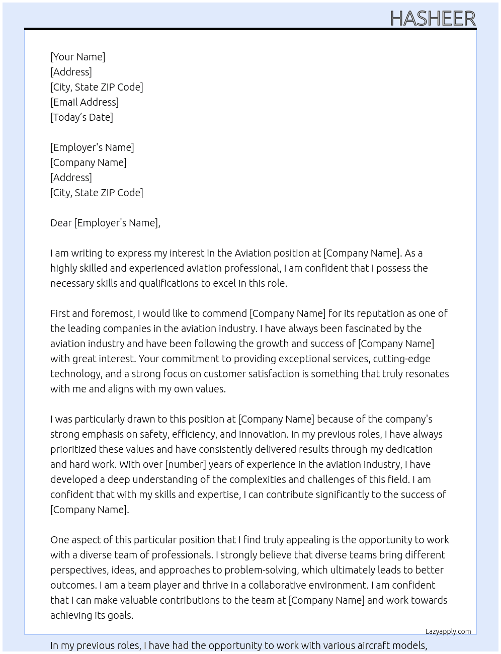 Aviation At Airport Cover Letter