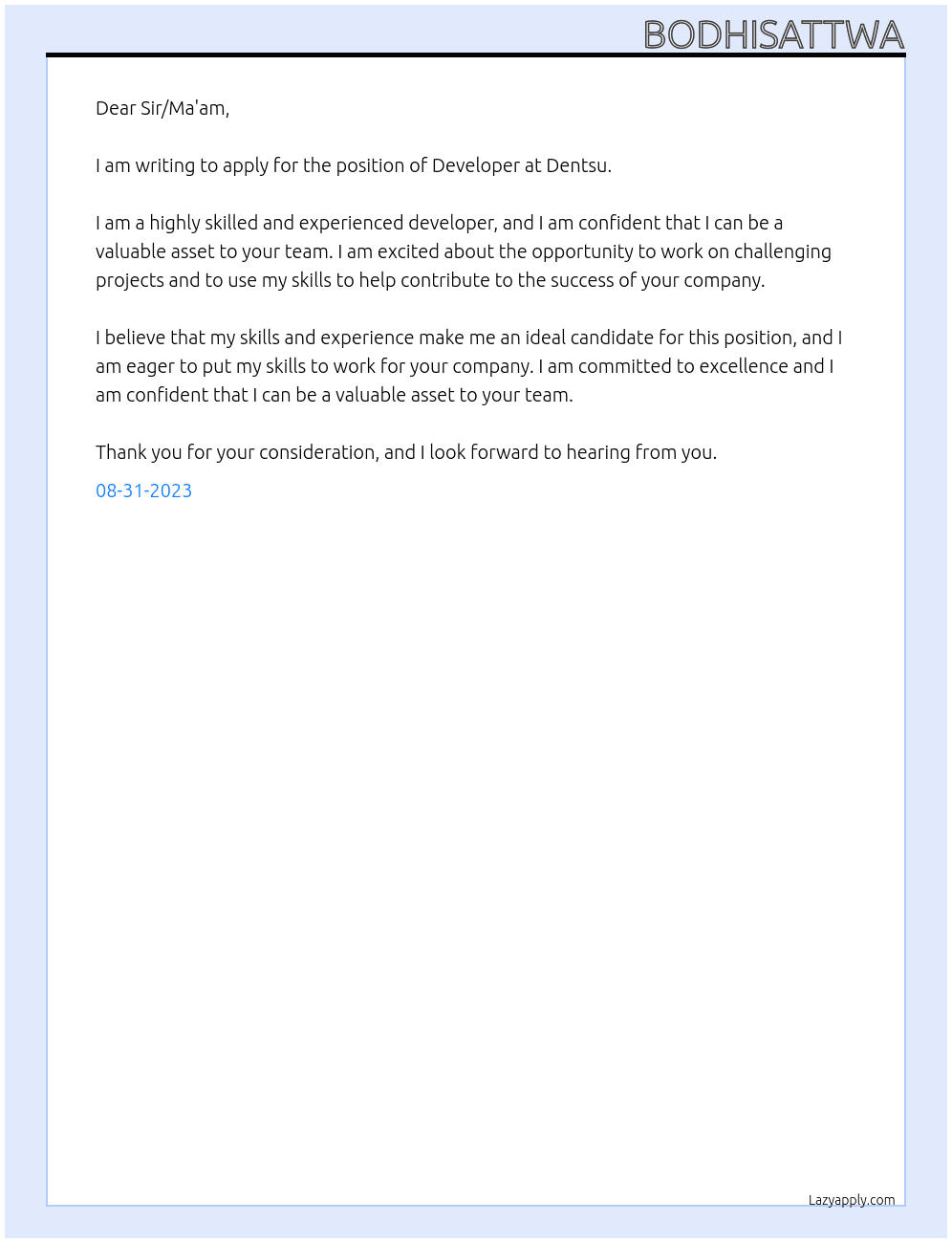 Developer At Dentsu Cover Letter