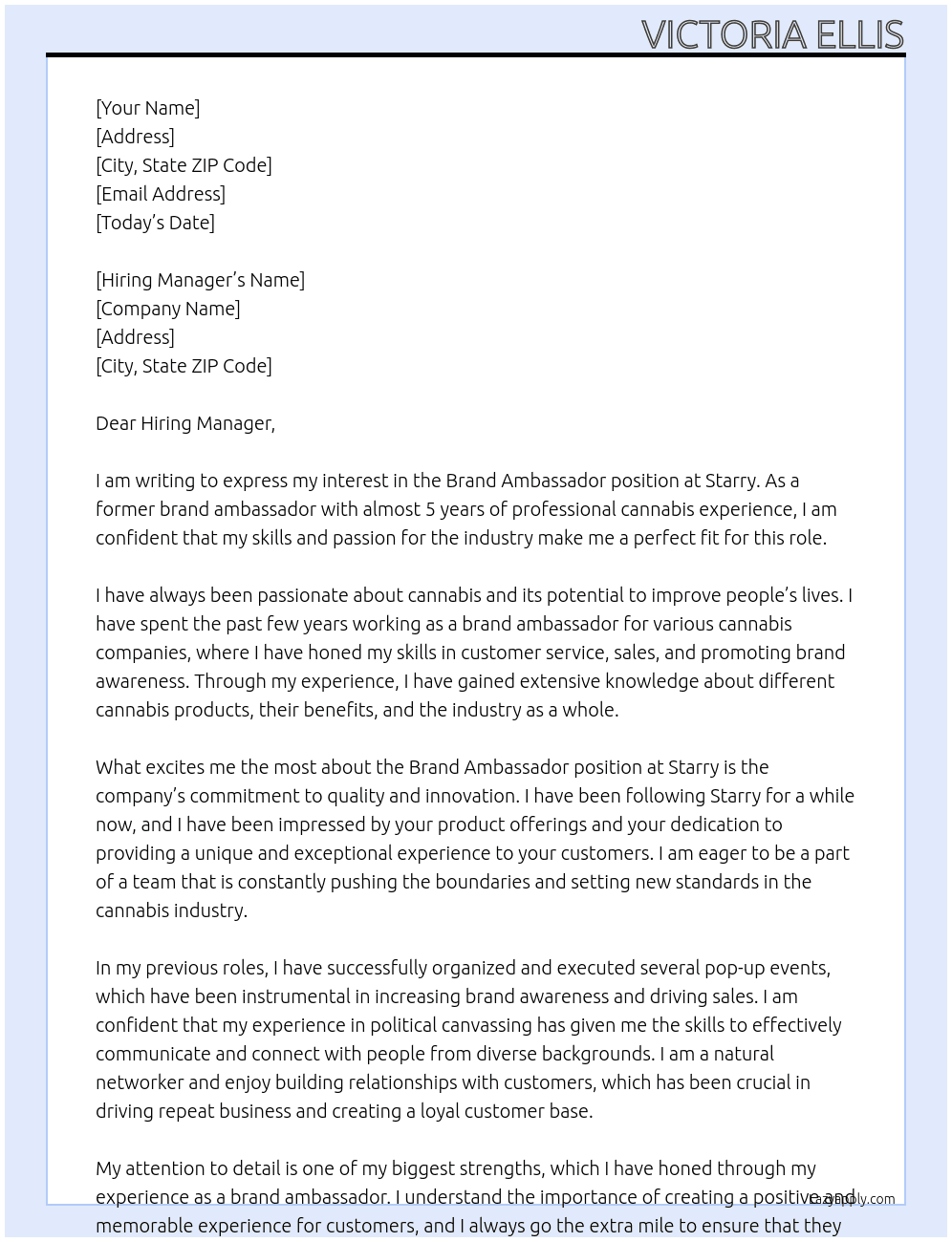 Brand Ambassador  At Starry  Cover Letter