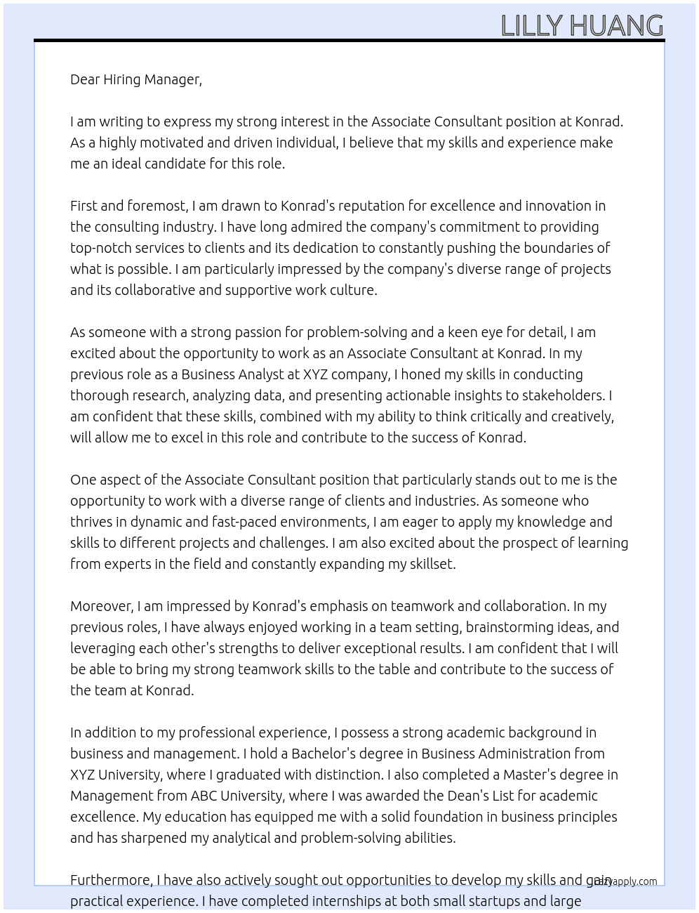 Associate Consultant At Konrad Cover Letter