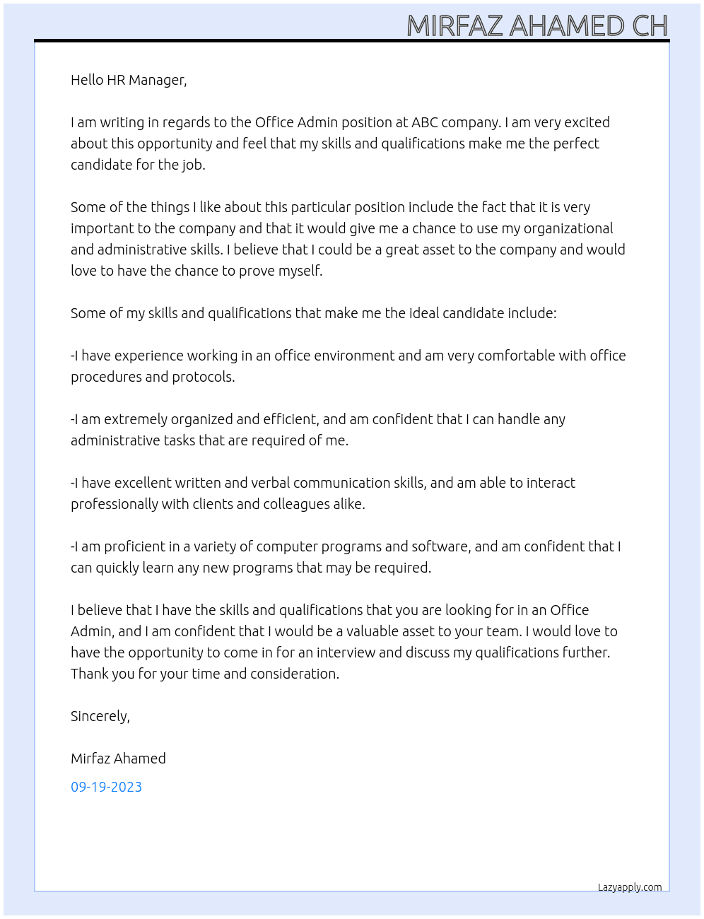 office Admin At abc Cover Letter