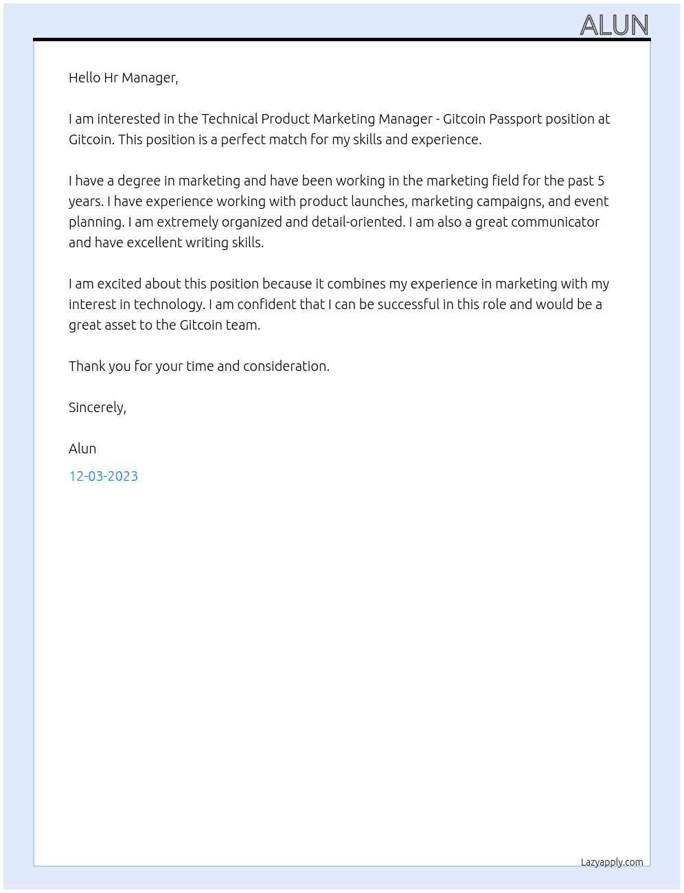 Technical Product Marketing Manager - Gitcoin Passport At Gitcoin Cover Letter