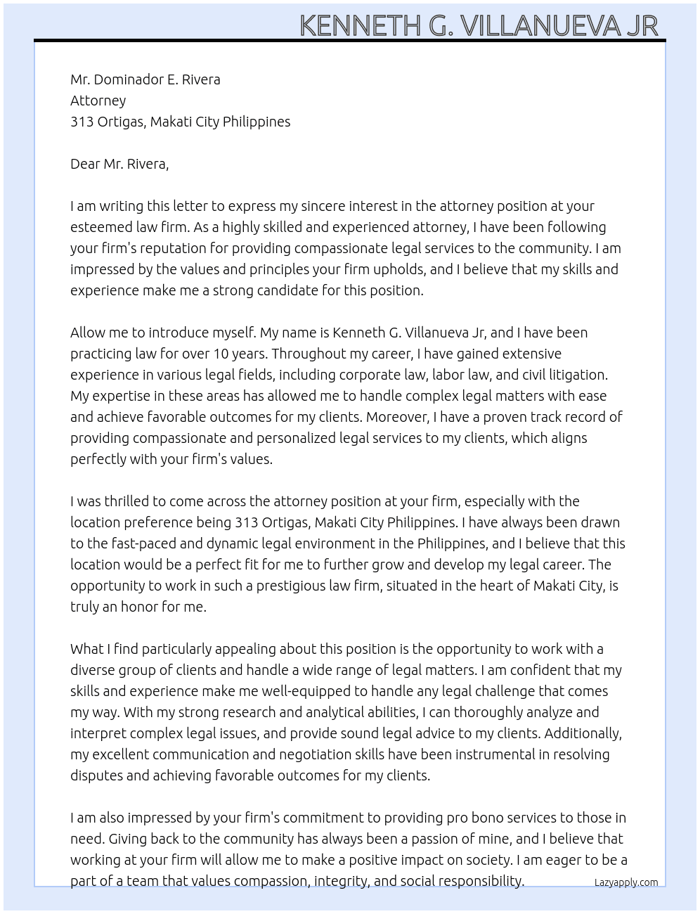 attorney At Attorney Cover Letter