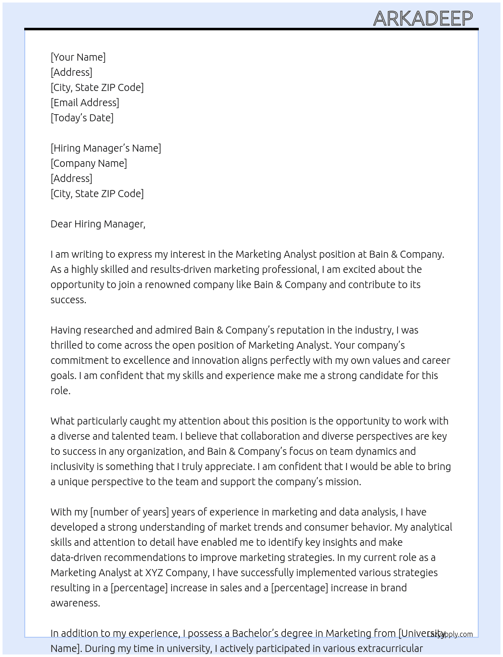 Marketing Analyst At Bain &company Cover Letter