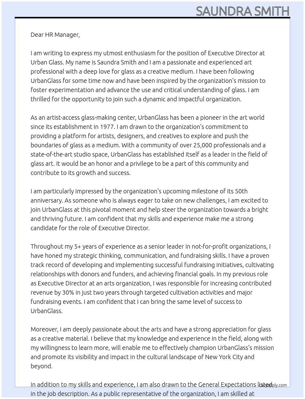 Executive Director At Urban Glass Cover Letter