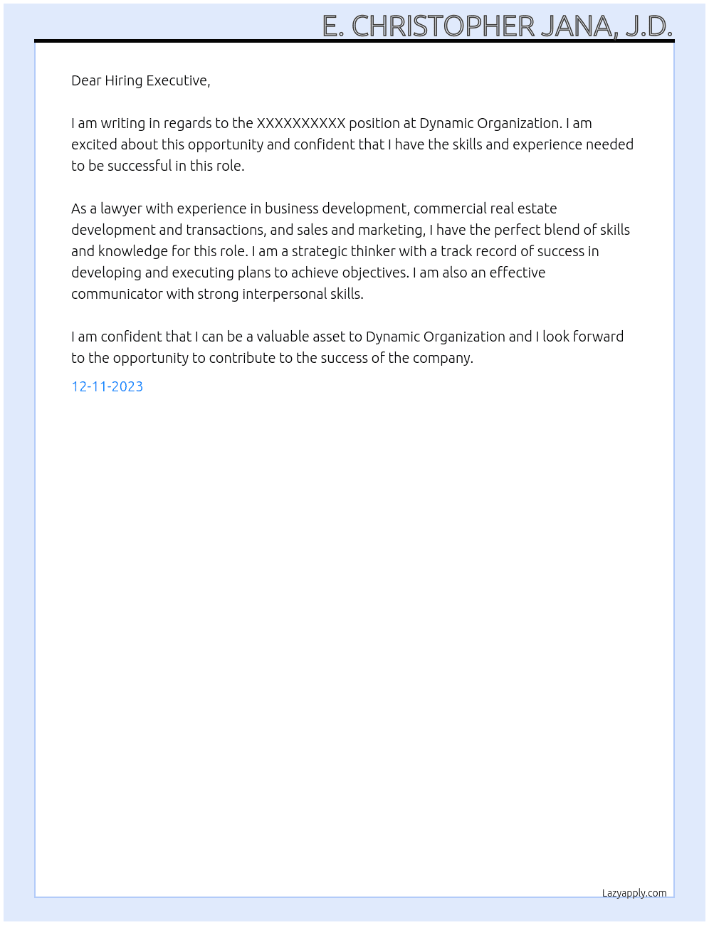 XXXXXXXXXX At Dynamic Organization Cover Letter