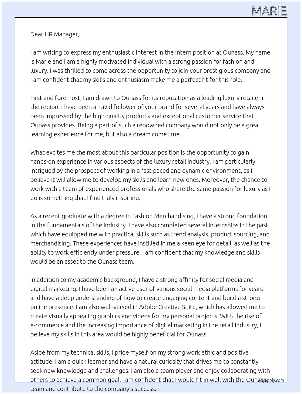 Intern At Ounass Cover Letter