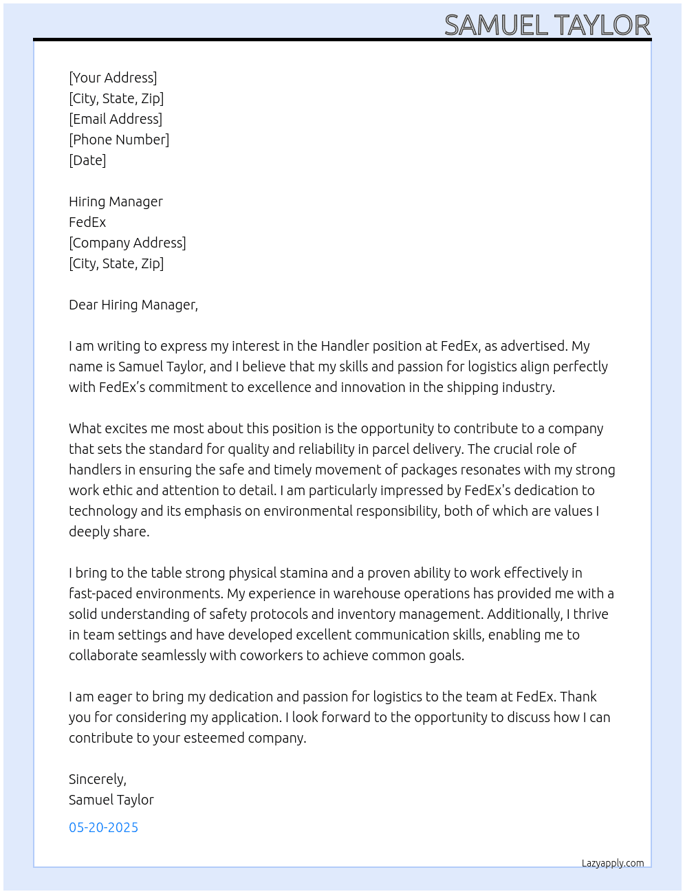 Cover letter for handler - LazyApply