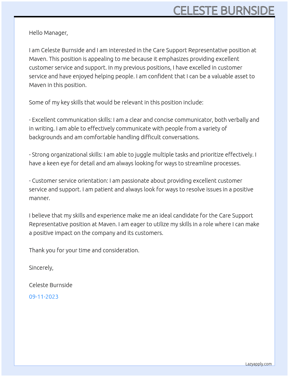 Care Support Representative At Maven  Cover Letter
