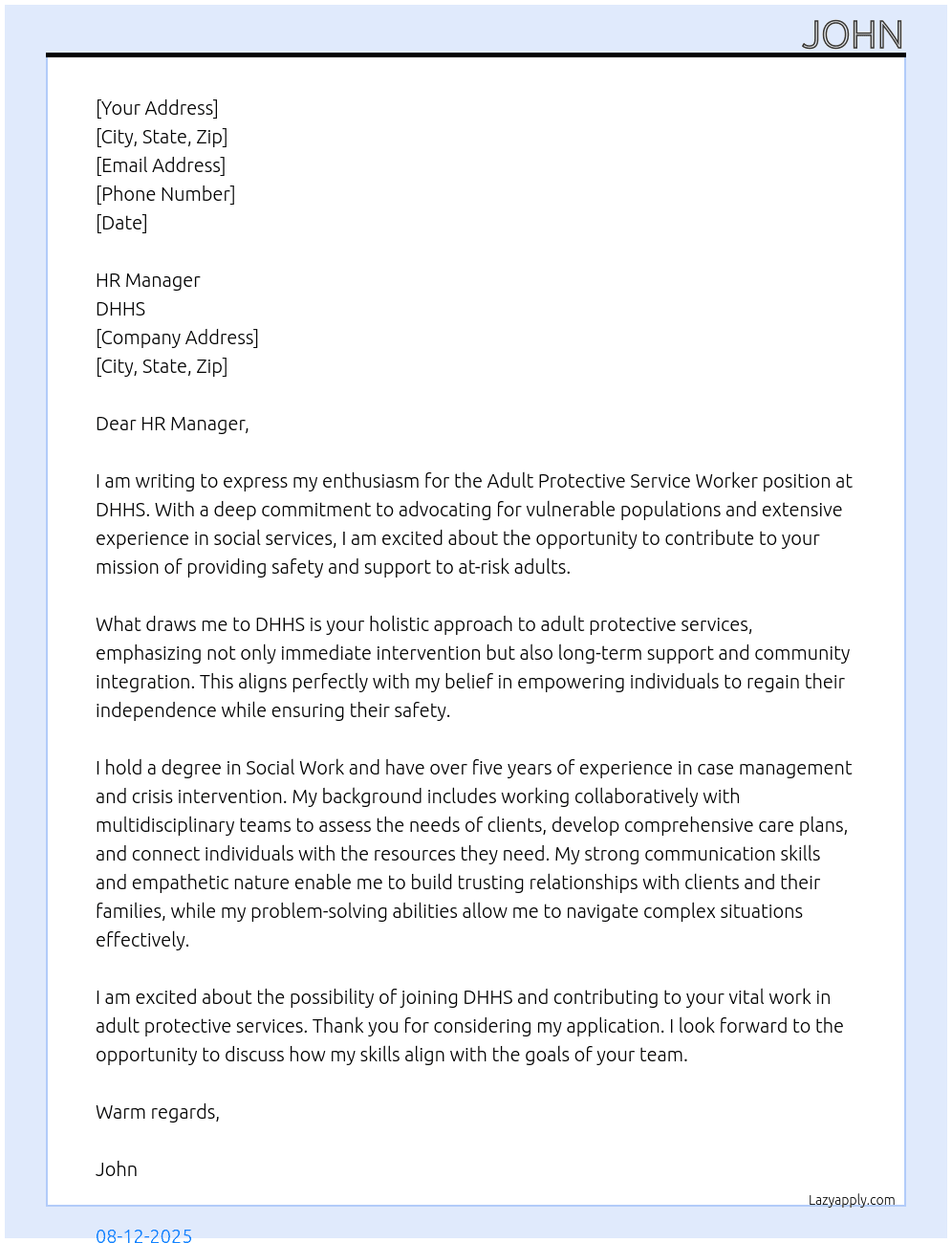 adult protective service worker At DHHS Cover Letter