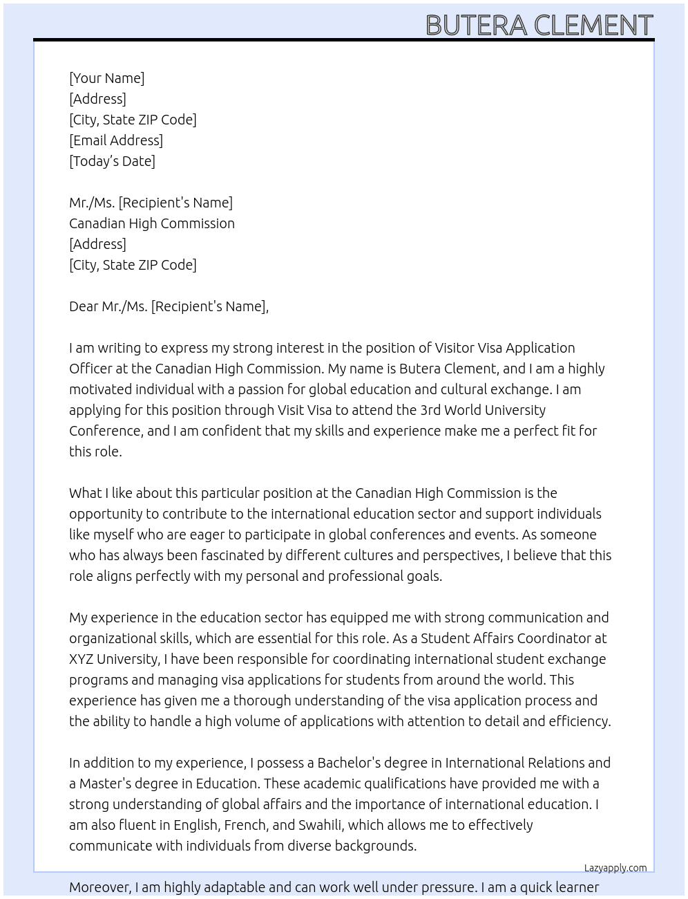 SVistor visa application At Vistit Visat to attend the th workd Viversity conference Cover Letter