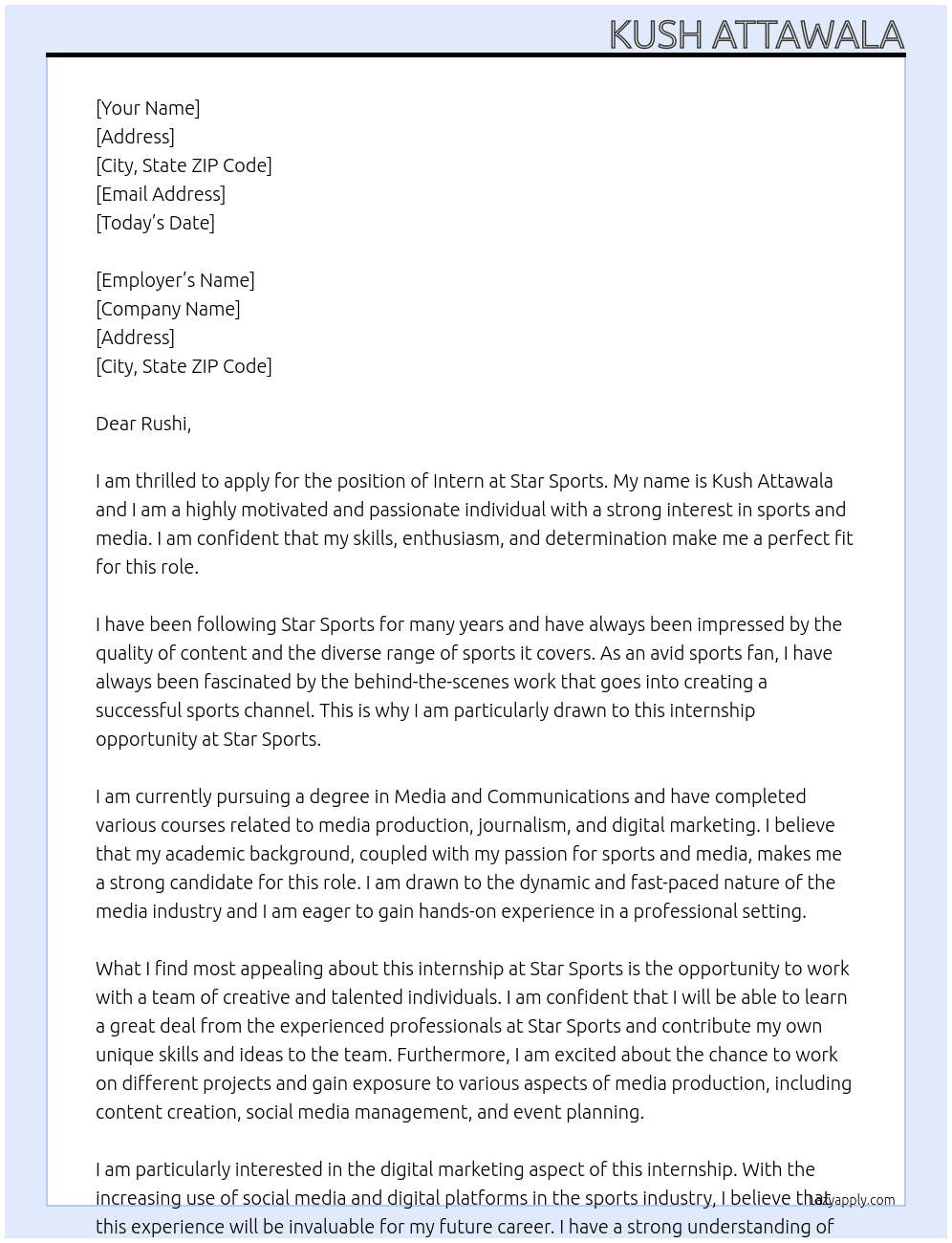 Intern At Star Sports Cover Letter