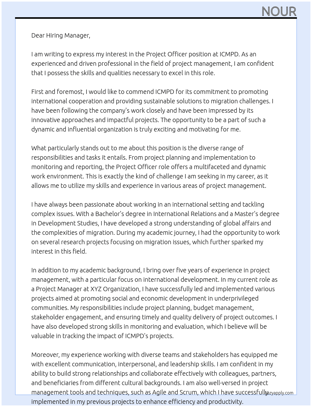 Project Officer At ICMPD Cover Letter