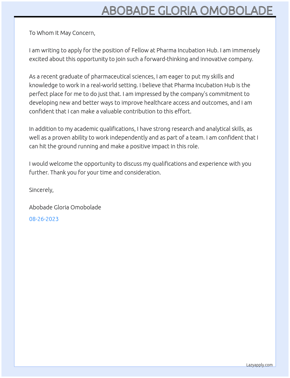 Fellow  At Fellowship  Cover Letter