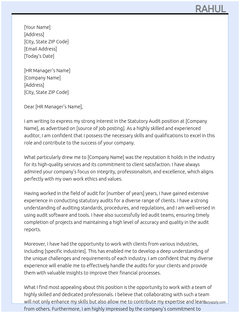 Statutory Audit  At T Cover Letter